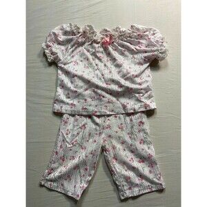 Pink Rose Floral Print Puff Sleeve Top and Pants Lounge Set Size 18M